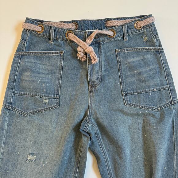 Bibi Braided Waist Belt Drip Painting Detail Washed Barrel Jeans Sz XL NEW NWT - Picture 9 of 16